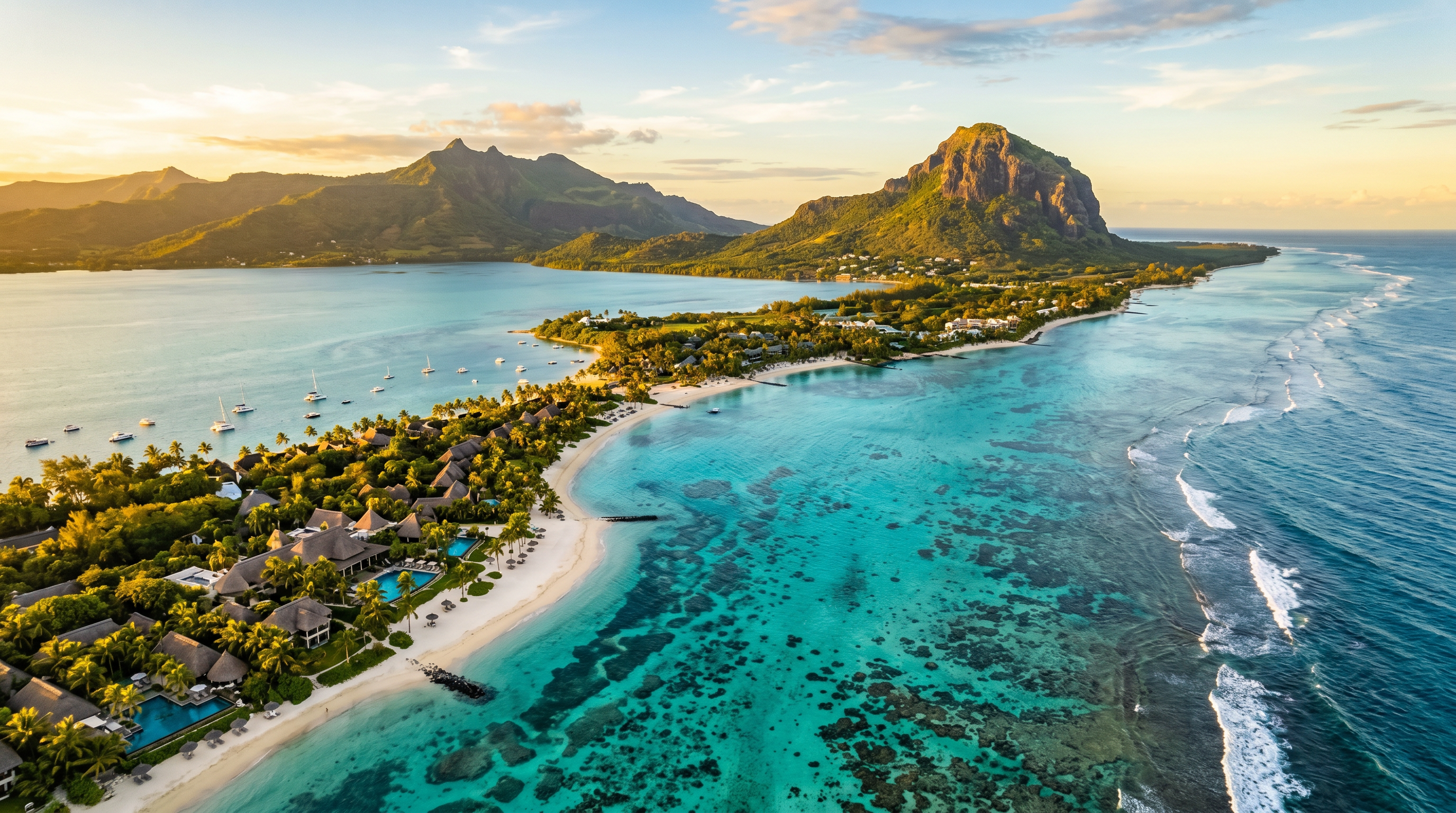 Aerial view of Mauritius coastline