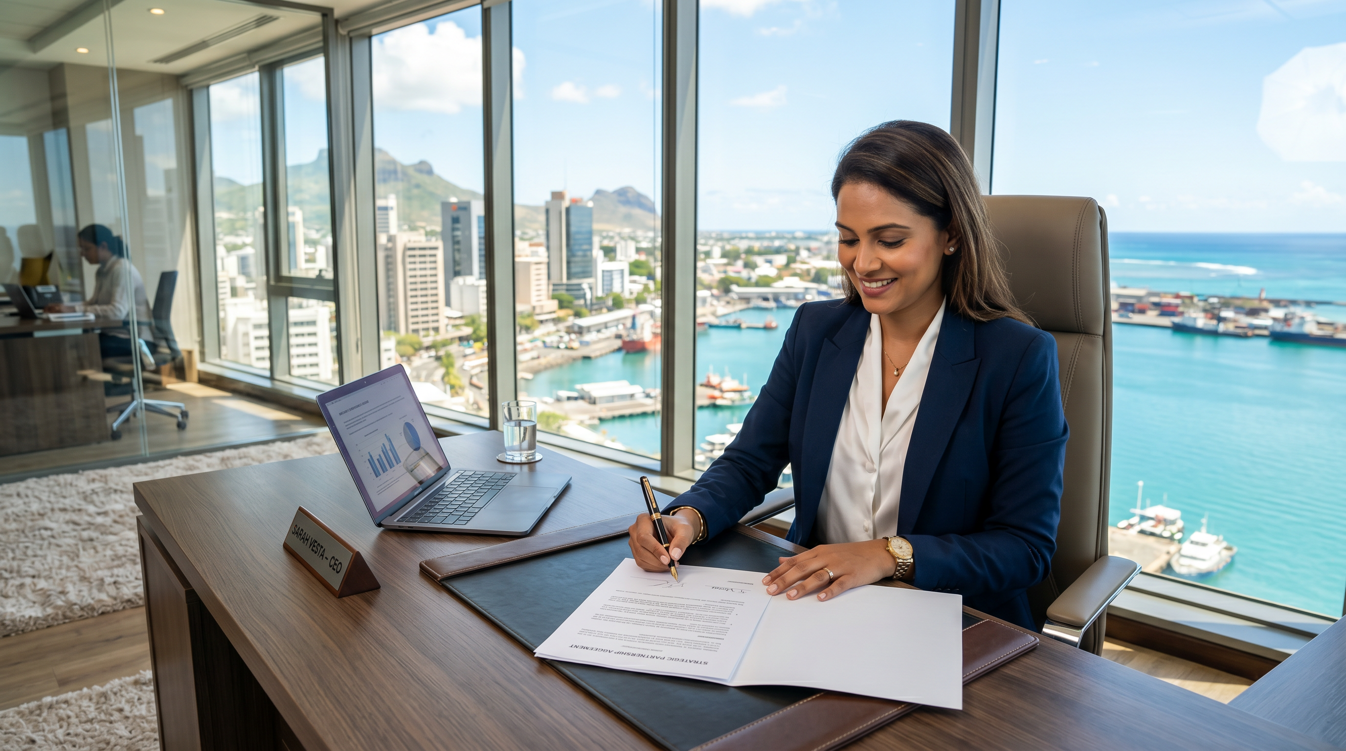 Business professional in a Mauritius office