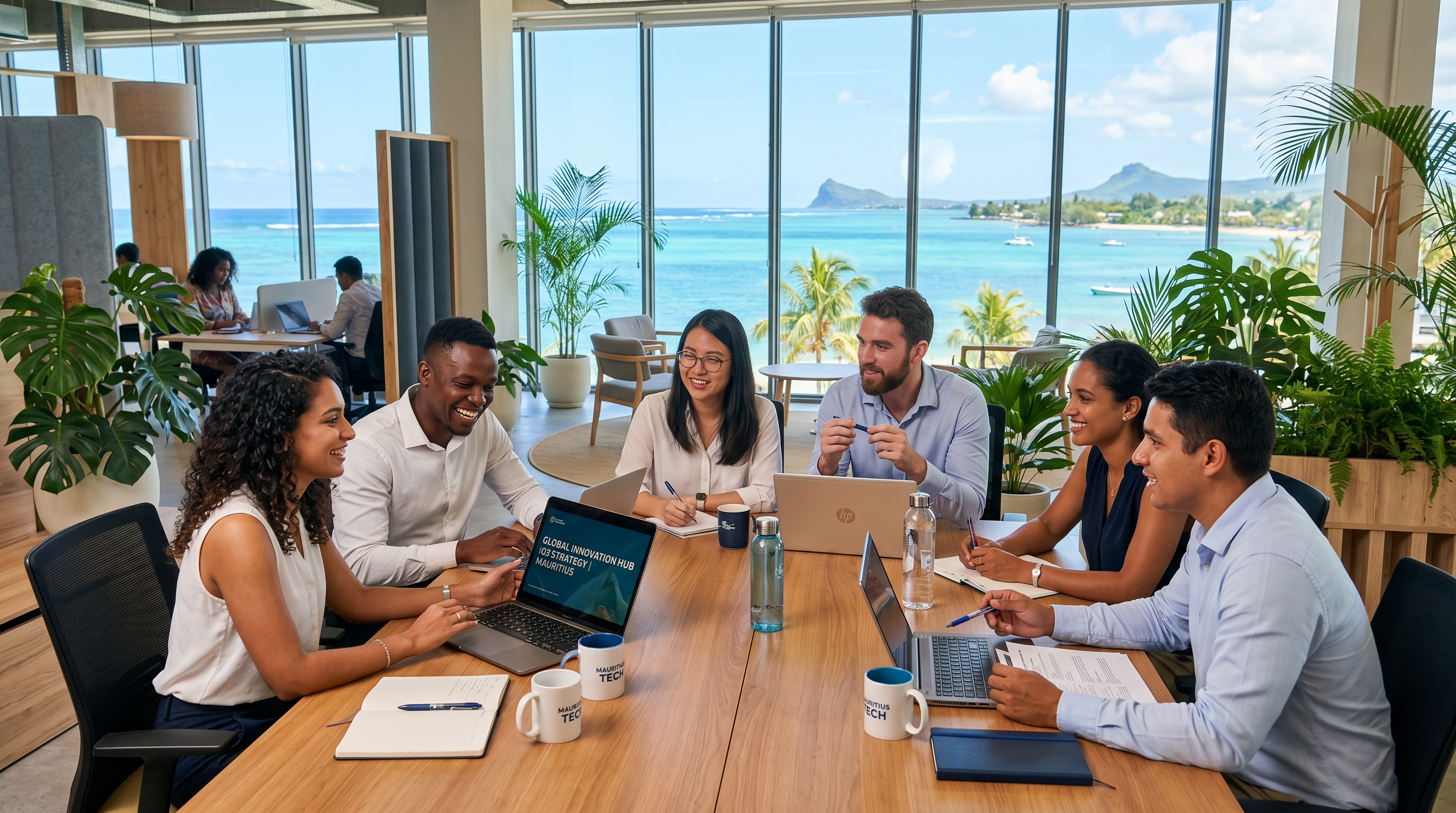 Multicultural professionals in a Mauritius office
