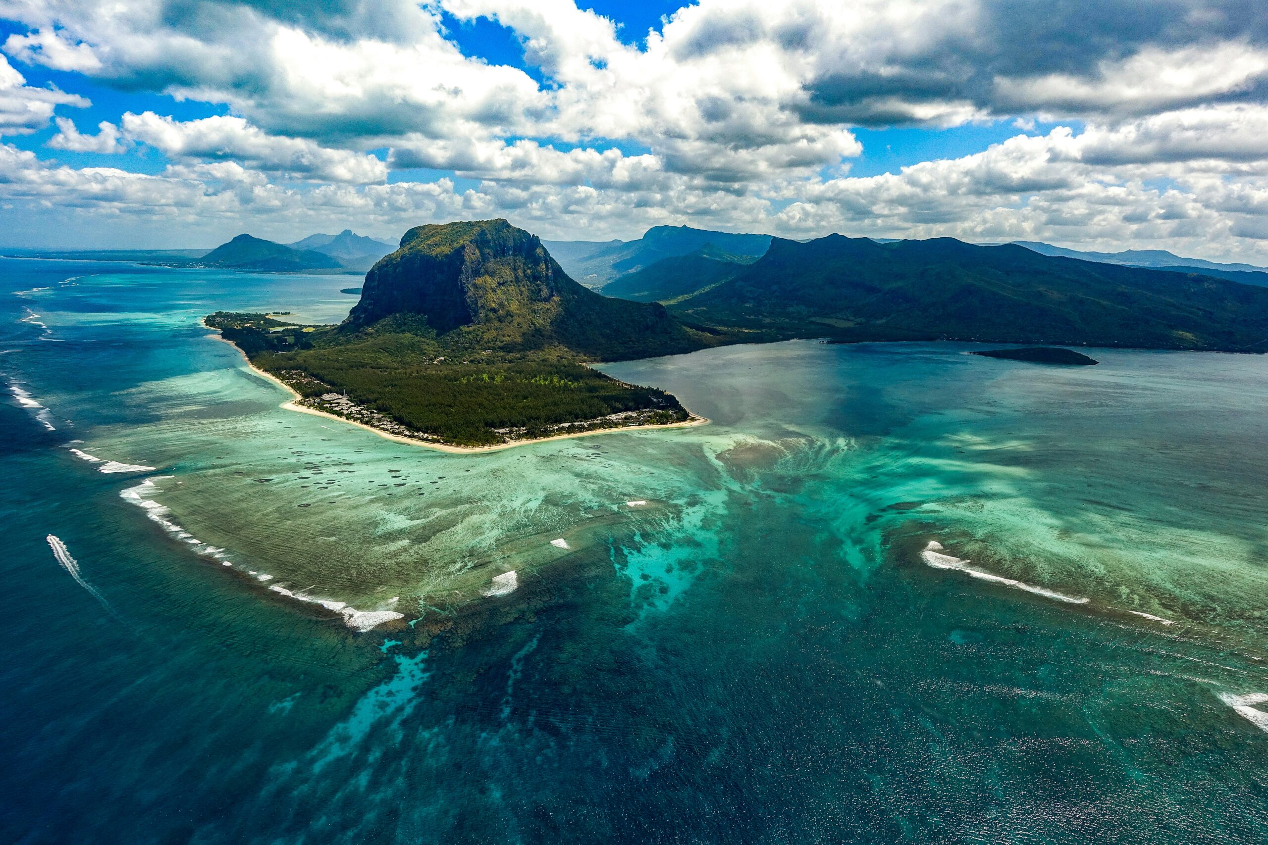 Aerial view of Mauritius coastline